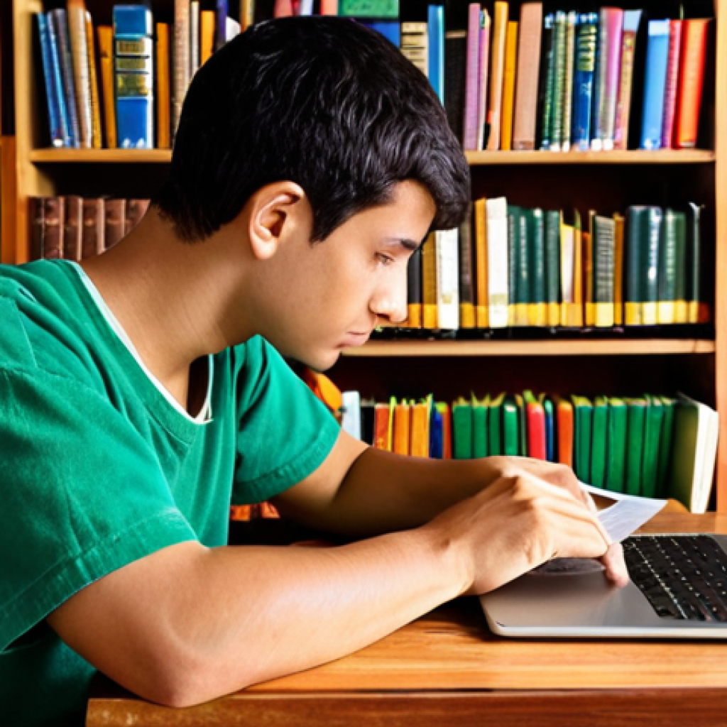 **

A person studying agricultural techniques, surrounded by books, online courses on a laptop, and organic fertilizer. The scene evokes a sense of focused learning and preparation for an exam. Include elements representing biology, soil chemistry, and sustainable agriculture practices like crop rotation. The overall style should be bright and encouraging, suggesting that effective study reduces difficulty.

**
