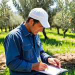 Soil Analysis in an Orchard**

"A professional agricultural technician, fully clothed in appropriate field attire (jeans, work shirt, hat), performing soil analysis in a sunny orchard. He/she is using a soil testing kit and taking notes in a notebook. Fruit trees (olives or oranges) are visible in the background. Focus on proper technique and a scientific approach. Safe for work, appropriate content, professional, modest, perfect anatomy, correct proportions, well-formed hands, proper finger count, natural pose."

**