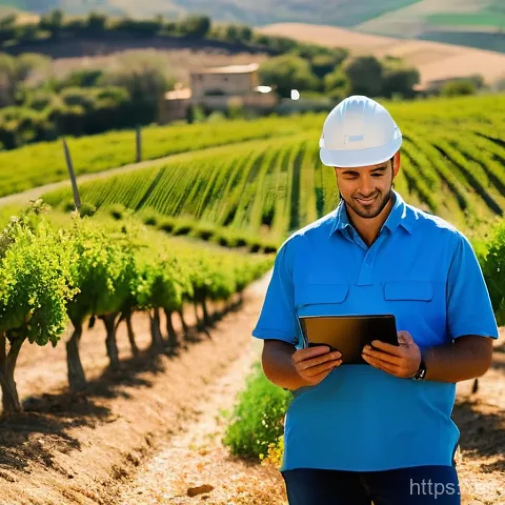 농업환경기술자 자격증 온라인 강의 추천 - **Prompt:** "A vibrant, panoramic view of an innovative agricultural landscape in rural Andalusia, S...