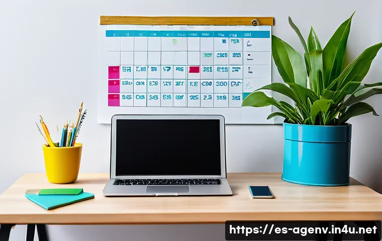 농업환경기술자 필기 시험 고득점 비법 - A modern, well-organized study desk in a bright room with natural light, featuring a detailed daily ...