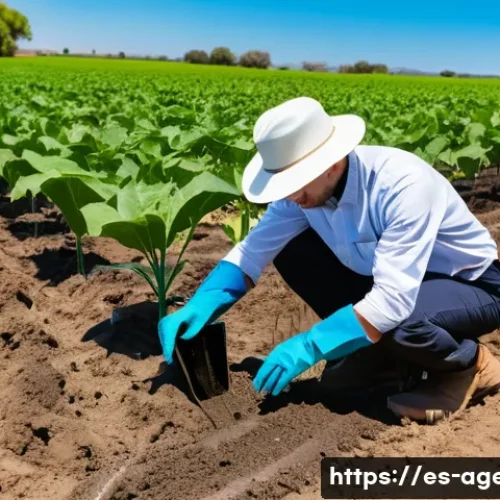 Home 32 농업환경기술자 시험 관련 법령 해설 - A professional agricultural technician in a rural Spanish landscape, wearing protective clothing inc...