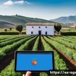 Home 19 농업환경기술자 현장 실무 사례 - A modern Andalusian tomato farm featuring rows of lush tomato plants equipped with advanced smart so...