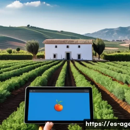 Home 31 농업환경기술자 현장 실무 사례 - A modern Andalusian tomato farm featuring rows of lush tomato plants equipped with advanced smart so...