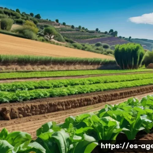Home 30 농업환경기술자와 유기농 인증 절차 - A vibrant organic farm in a rural Spanish countryside setting, showcasing diverse crops arranged in ...